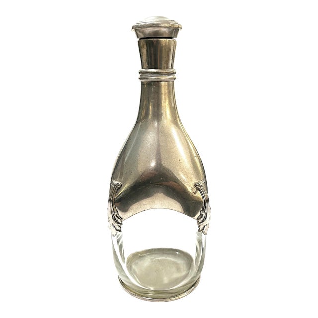 1960's Etains Du Manoir French Pewter and Crystal Decanter For Sale