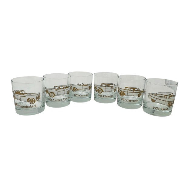 Libbey Glass Co. 1960s Mid-Century Dusseau Collection 22k Gold Classic Car Rocks Glasses - Set of 6 For Sale - Image 4 of 13