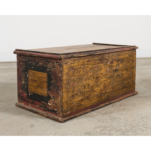 19th Century Burmese Lacquered Wooden Buddhist Trunk or Chest For Sale - Image 4 of 18