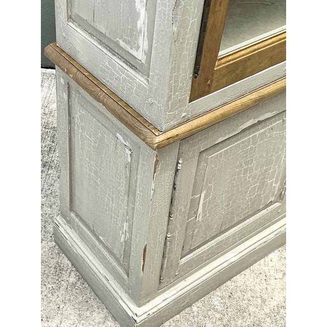 Vintage Distressed Wood and Glass Tall Cabinet For Sale - Image 9 of 14