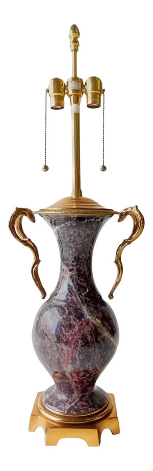 Hollywood Regency Purple Marble Urn Bronze Table Lamp by Marbro