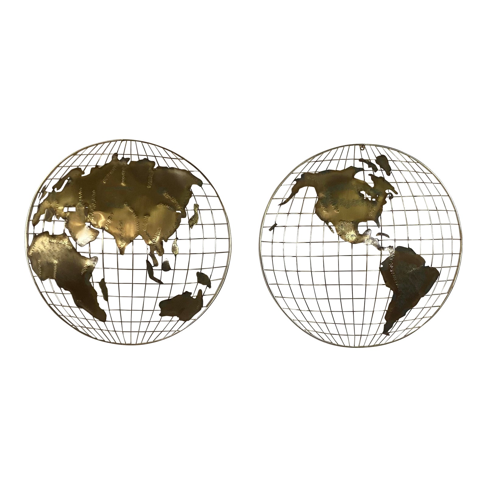 Curtis Jere MCM Globe Wall Hanging Metal Sculptures a Pair Chairish
