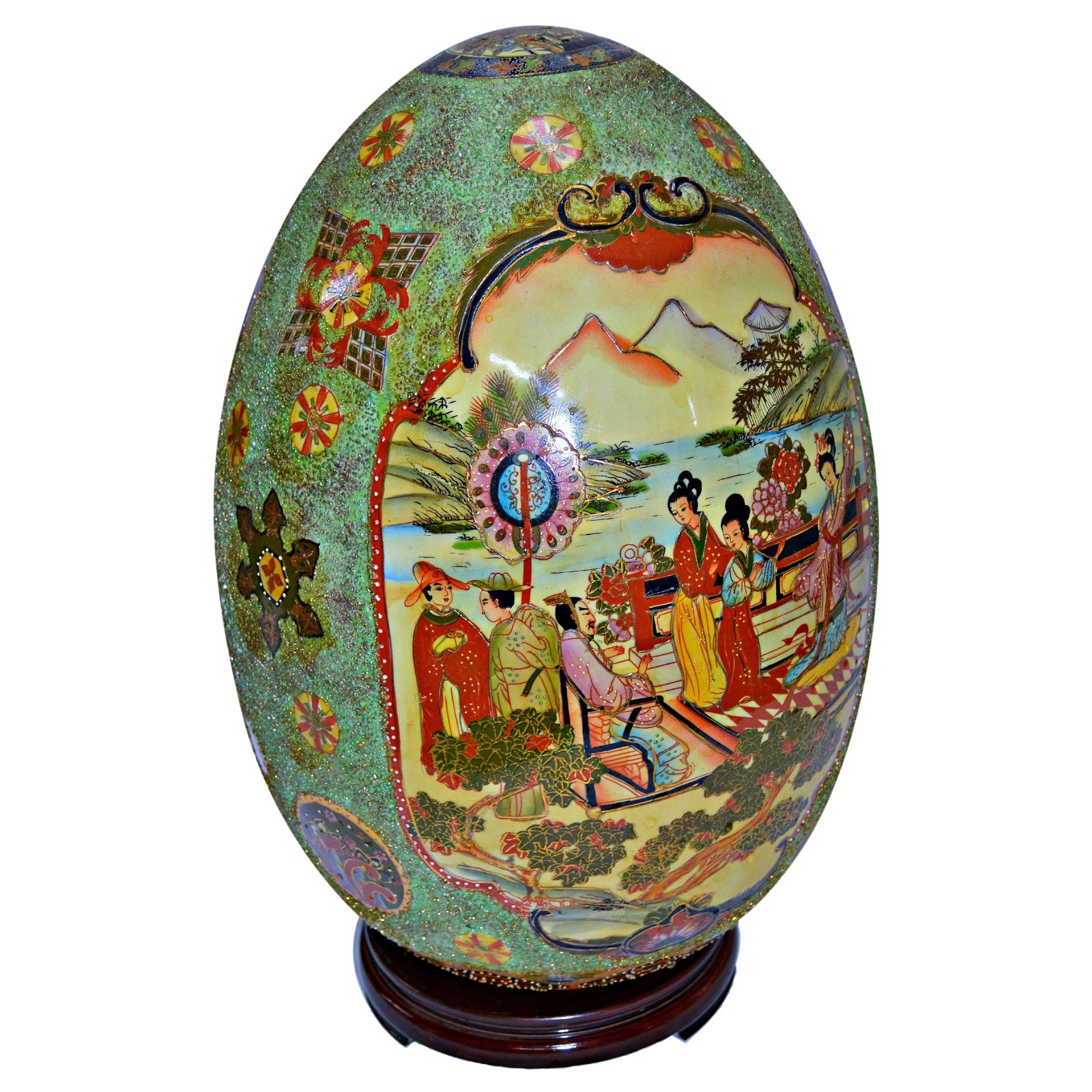Large Chinese Porcelain Egg With Base Chairish