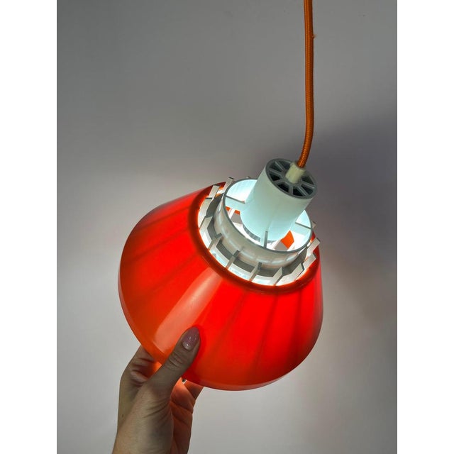 Cream Model 854 Pendant Lamp in Orange Plastic from Lyskær Belysning For Sale - Image 8 of 11