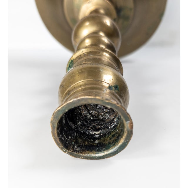 17th or 18th Century Rustic Make Do Brass Candlestick With Later Base For Sale - Image 11 of 14