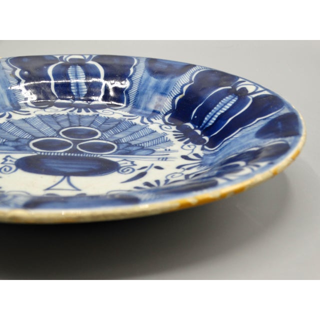 18th-Century Delft Peacock Plate Three Bells Maker's Mark For Sale - Image 6 of 10