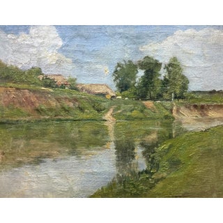 1950s Oil Painting River Bay For Sale