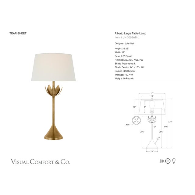 Julie Neill by Visual Comfort Signature Alberto Large Table Lamp in Antique-Burnished Brass with Linen Shade Designer:...