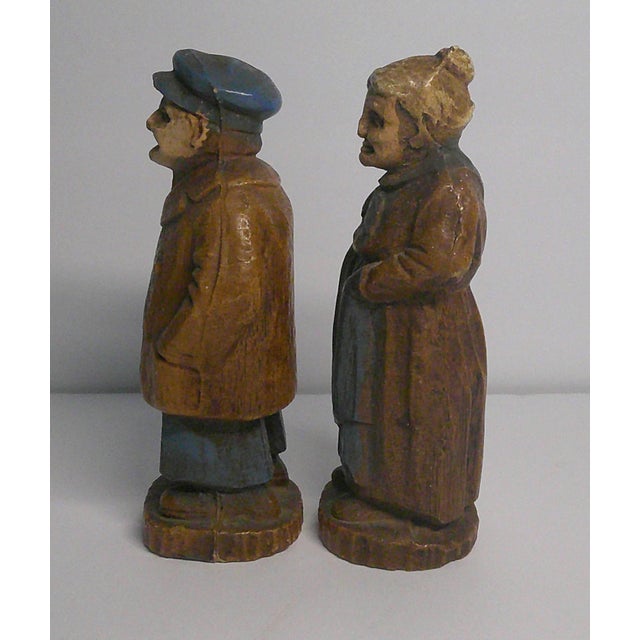Mid-Century Modern Vintage 1940s Syroco Wood Figurine Pair Sea Captain & Wife Nautical Folk Art For Sale - Image 3 of 6