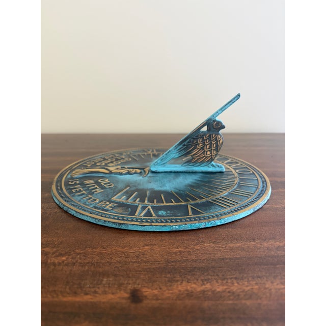 Vintage English Country Iron Verdigris Garden Sundial "Grow Old Along With Me" For Sale In South Bend - Image 6 of 8