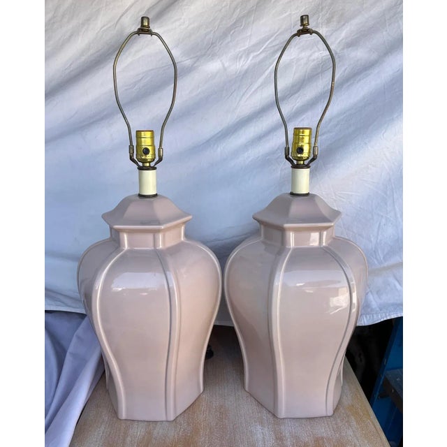 Vintage Pair of Taupe/Nude Ginger Jar Table Lamps For Sale - Image 11 of 11