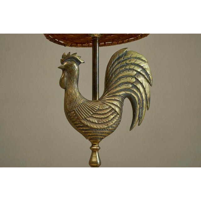 Gold French Rooster Table Lamp in Brass and Rattan from Le Coq dOr, 1960s For Sale - Image 8 of 14