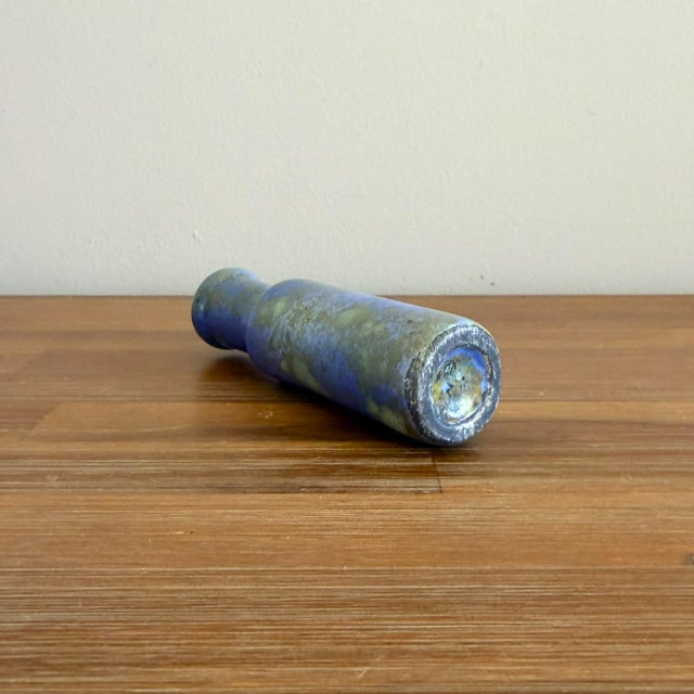 Ceramic Vintage 1960s Mid-Century Hans Hedberg Blue Mottled Glaze Ceramic Vase Biot, France For Sale - Image 7 of 8