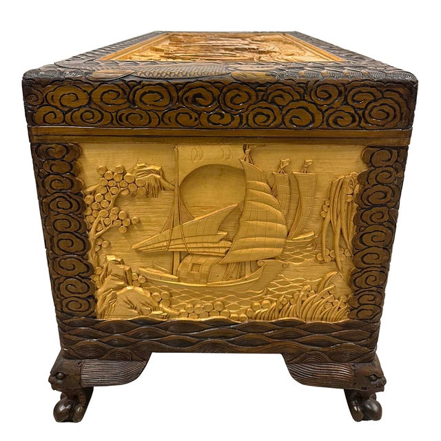 Early 20th Century Chinese Carved Camphor Wood Hope Chest For Sale - Image 10 of 16
