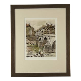 Mid-Century Modern Lithograph of Le Pont Marie, Paris For Sale