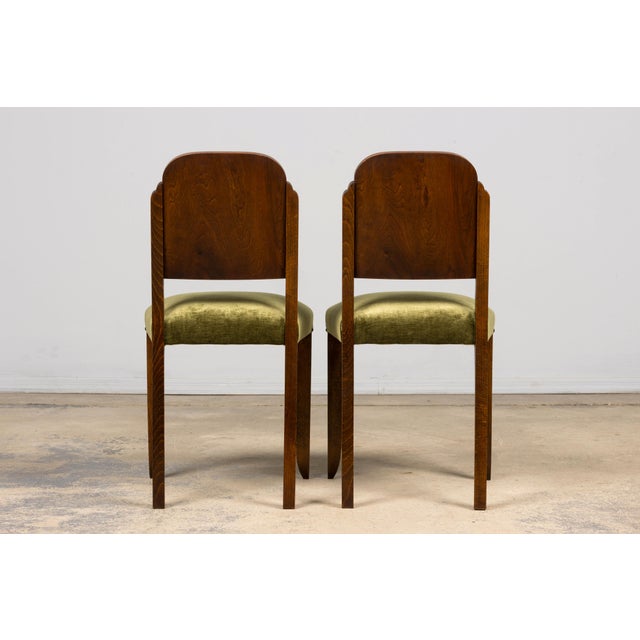 Set of 6 French Art Deco Walnut Dining Chairs in Olive Green Velvet, 1930s For Sale - Image 18 of 18