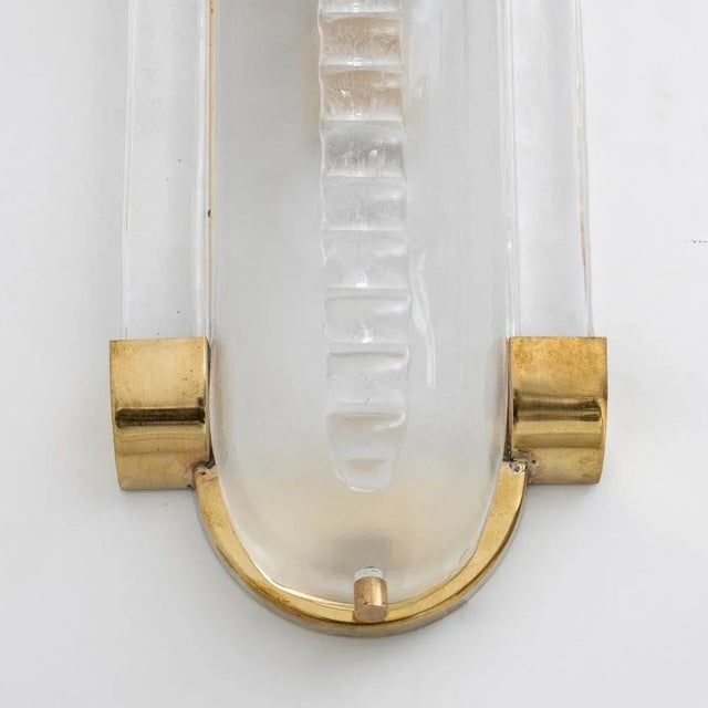 1980s Art Deco Style Brass and Frosted Murano Glass Sconces, 1980, Set of 2 For Sale - Image 5 of 7
