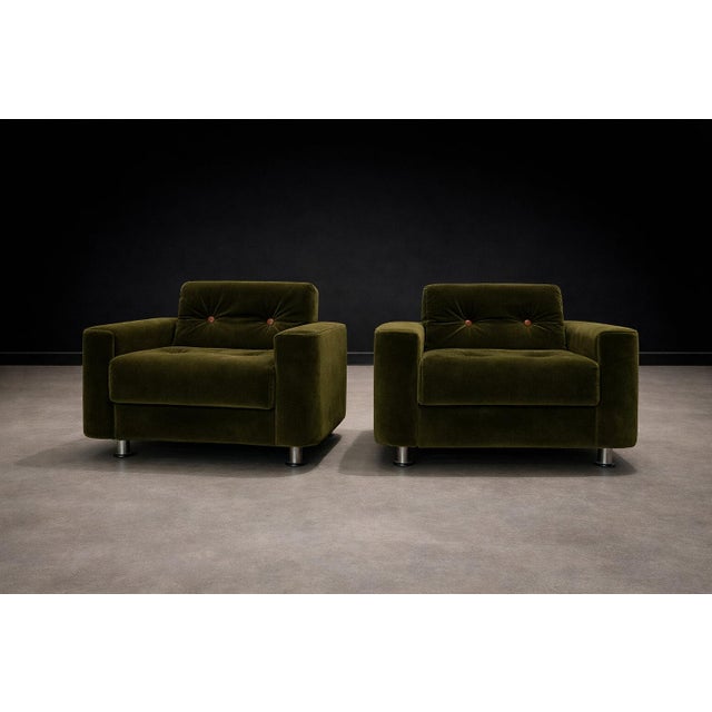 Pair of “Pullman” Armchairs in Dark Olive Velvet, Jorge Zalszupin for L’Atelier, Brazil, 1970s - Lot 146-566 For Sale - Image 9 of 16