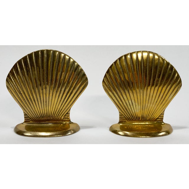 Figurative Vintage Brass Clam Shell Bookends, a Pair For Sale - Image 3 of 5