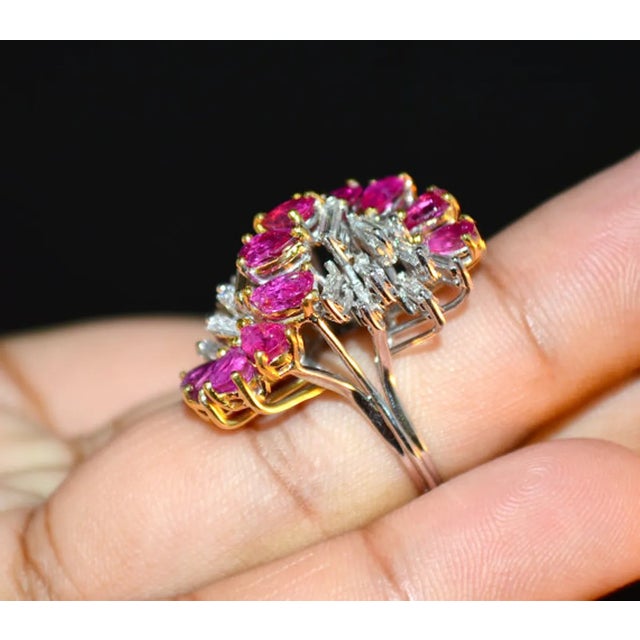 Early 21st Century Certified Natural 8.76cts VVS G Diamond Ruby 18k Solid Gold Cocktail Ring, Size 6 For Sale - Image 5 of 10