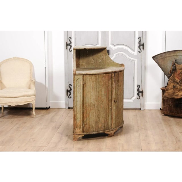 Brown 18th Century Gustavian Period Swedish Painted Corner Buffet with Reeded Doors For Sale - Image 8 of 12