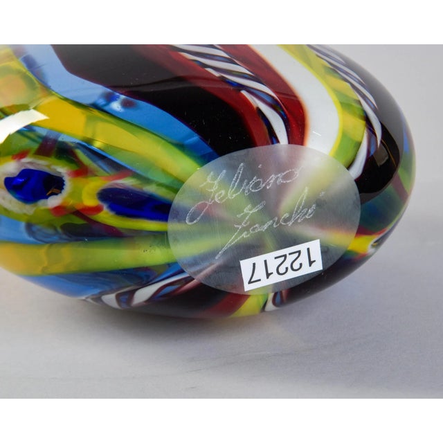 Vintage Multi Color Signed Fabiano Zanchi Murano Glass Vase For Sale - Image 10 of 10