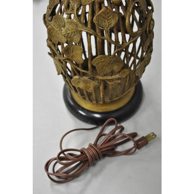 Vintage Italian Hollywood Regency Gold Gilt Metal Lotus & Vine Leaf Table Lamp For Sale - Image 10 of 12