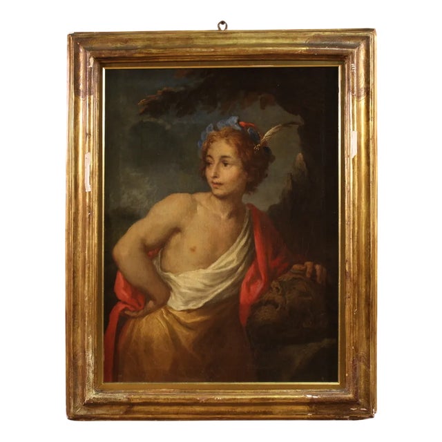 Italian Artist, David with the Head of Goliath, 1670, Oil on Canvas, Framed For Sale