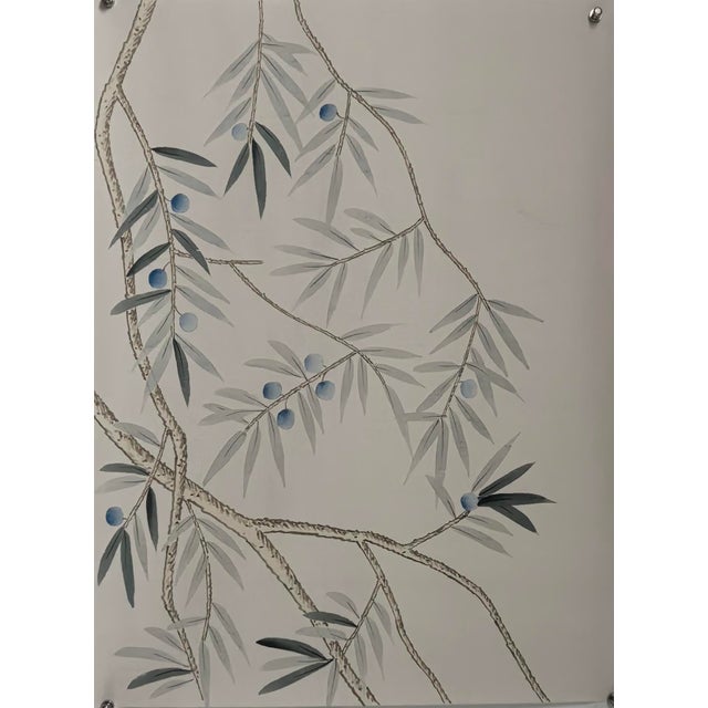 If you love the look of De Gournay wallpaper but not the price, this is for you. Soft Grey Olive Tree Branch Mural | Hand-...