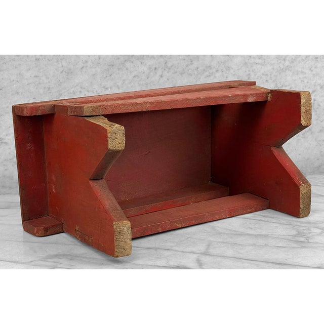 Antique Primitive Farmhouse Red Slatted Milking Stool For Sale - Image 12 of 12