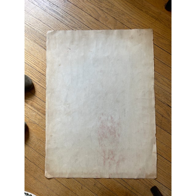 Green Vintage MCM Abstract Watercolor on Heavy Paper For Sale - Image 8 of 10