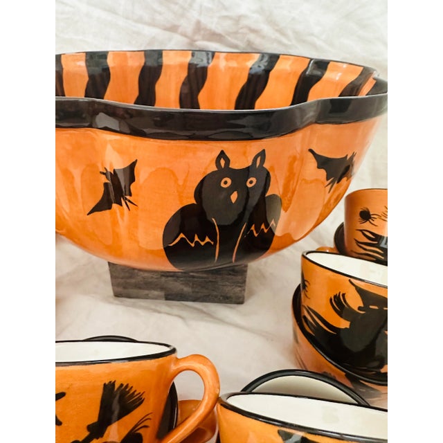 Orange Vintage 2001 Laurie Gates Halloween Serving Bowl & Cups-a Set For Sale - Image 8 of 10