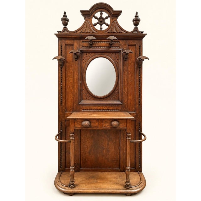 Napoleon III Style Oak Entryway Wardrobe with Beveled Mirror For Sale - Image 10 of 10