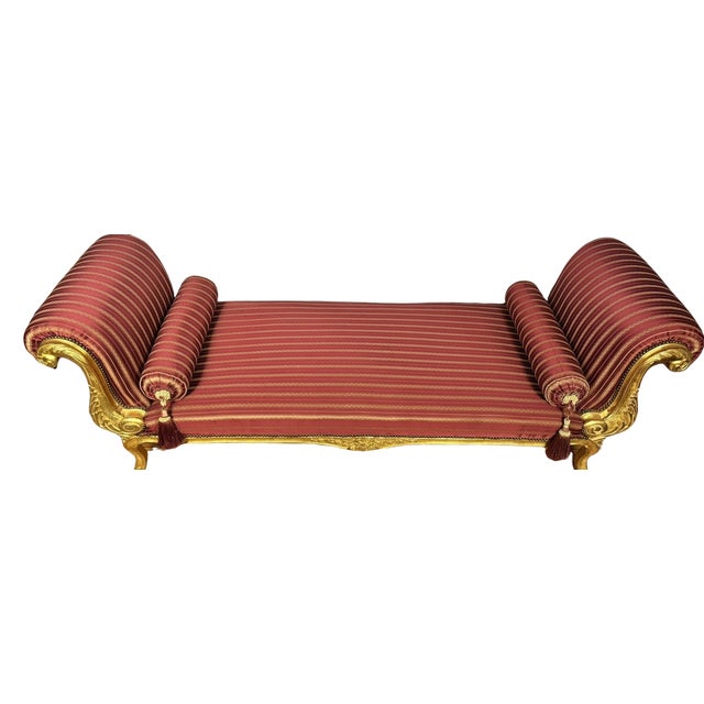 Traditional Regency Style Carved Giltwood Daybed in Red Striped Upholstery For Sale - Image 3 of 5