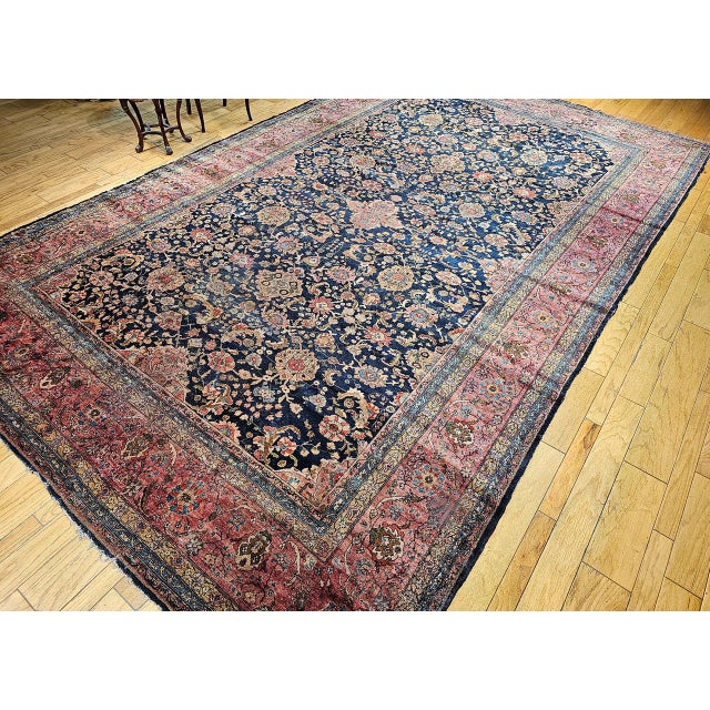 Navy Blue 19th Century Oversized Persian Farahan Sarouk Rug, Hand-Knotted Wool, Allover Geometric Design, Navy & Red, 11x17 For Sale - Image 8 of 16