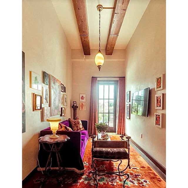 1960s Vintage Murano Style Very Large Oval Shaped Blown Glass Pendant With “Onyx” Glass Swirl Golden Coloration and Brass Fittings For Sale - Image 5 of 12