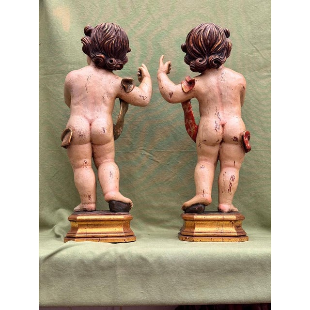 Baroque Angels in Polychrome Wood, Set of 2 For Sale - Image 4 of 12