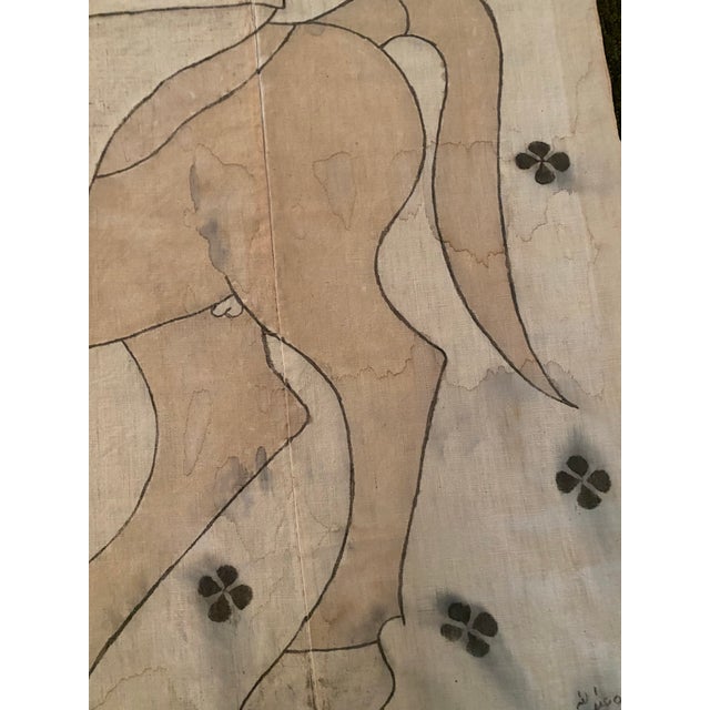 Vintage Indian Hand-Painted Cotton Wall Hanging With Horseman Motif, 44” For Sale In Providence - Image 6 of 10