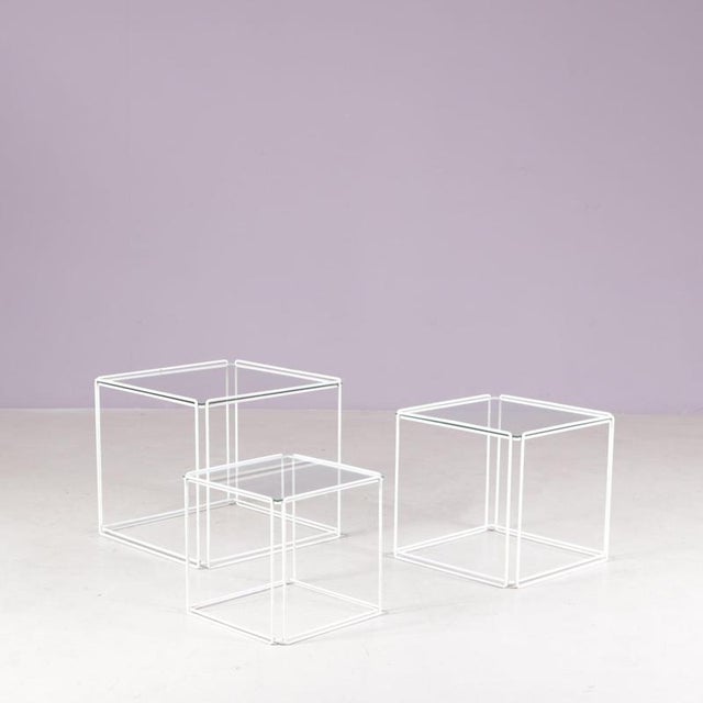 Isocele Nesting Tables in White Metal with Glass Tops by Max Sauze, France, 1970s, Set of 3 For Sale - Image 9 of 10