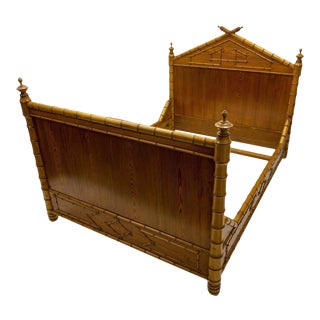 19th Century French Carved Pine Faux Bamboo Bed For Sale