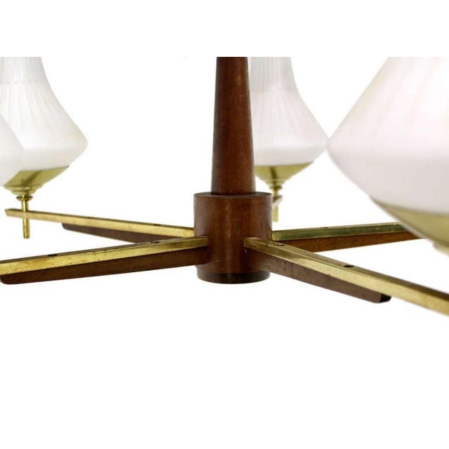 Metal Danish Mid Century Modern Light Fixture Chandelier 5 Frosted Glass Shades For Sale - Image 7 of 8
