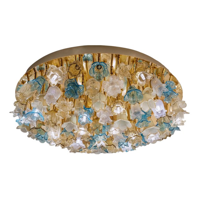Lively Floreal Multicolor Murano Glass Gold Flush Mount by Simoeng for Simoeng For Sale