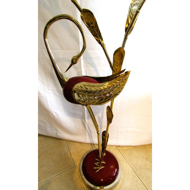 Antonio Pavia Rare Antonio Pavia Brass and Red Lacquered Wood Stork Floor Lamp Circa 1980s For Sale - Image 4 of 17