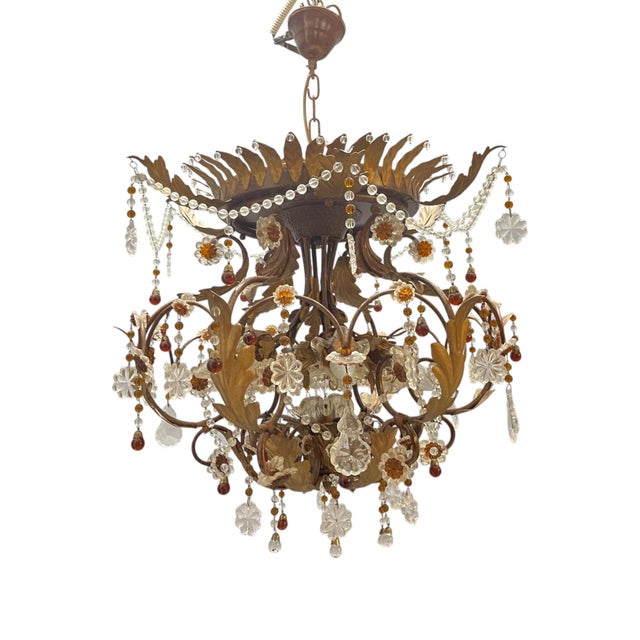 Italian Tole and Murano Glass Chandelier, 1960s For Sale - Image 15 of 15