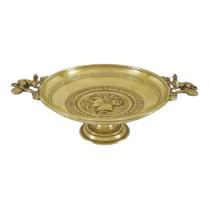 Antique French Bronze Greek Revival Centerpiece Tazza With Lion Handles Ram Heads, Signed Levillain