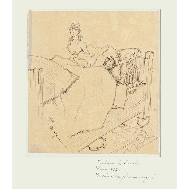 Couple - Original Pen Drawing by F. Lunel - Early 20th Century Early 20th Century For Sale - Image 3 of 3