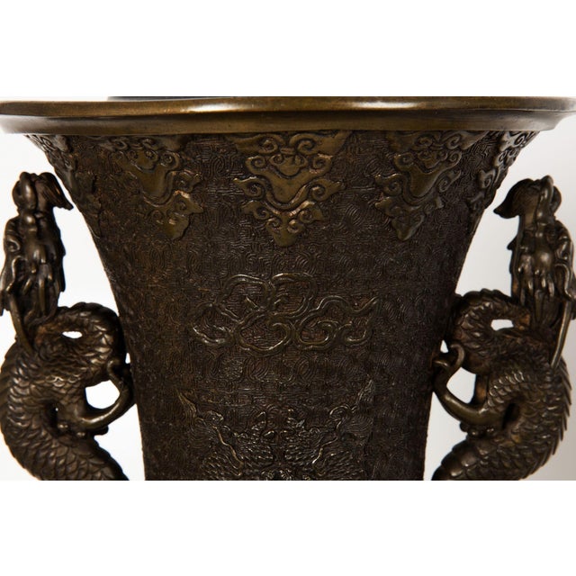 Pair of Antique Japanese Bronze Vasiform Table Lamps For Sale - Image 6 of 18