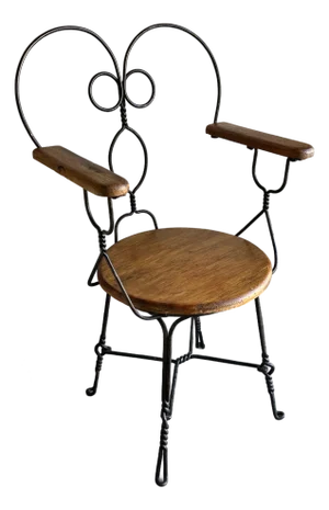 1930s Unique Wood Chair Wrought Iron Twisted Metal Ice Cream Parlor Arm Chair