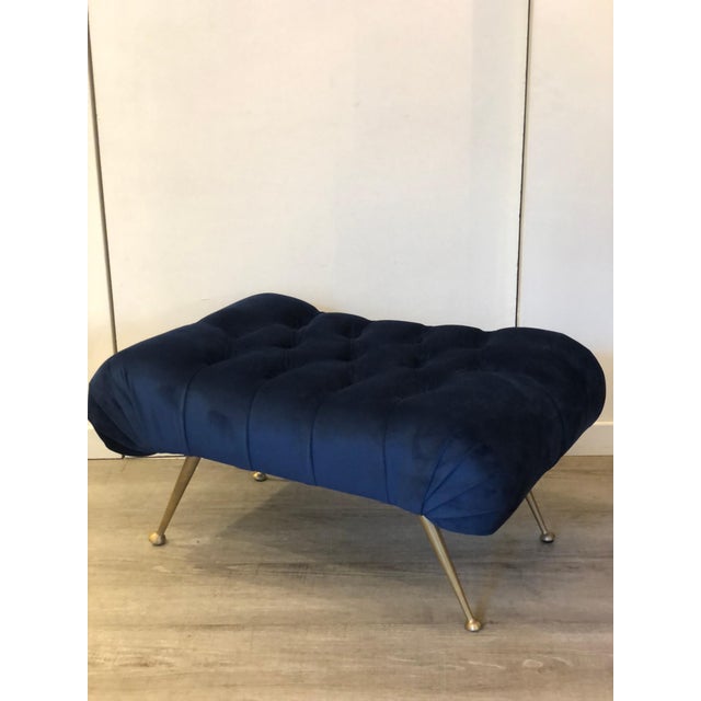 Mid-Century Italian Blue Velvet Brass Legs Footstools, 1950s For Sale - Image 15 of 18