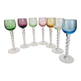 Vintage Harlequin Set of Seven Mid-Century Cordial Glasses - Set of 7 For Sale